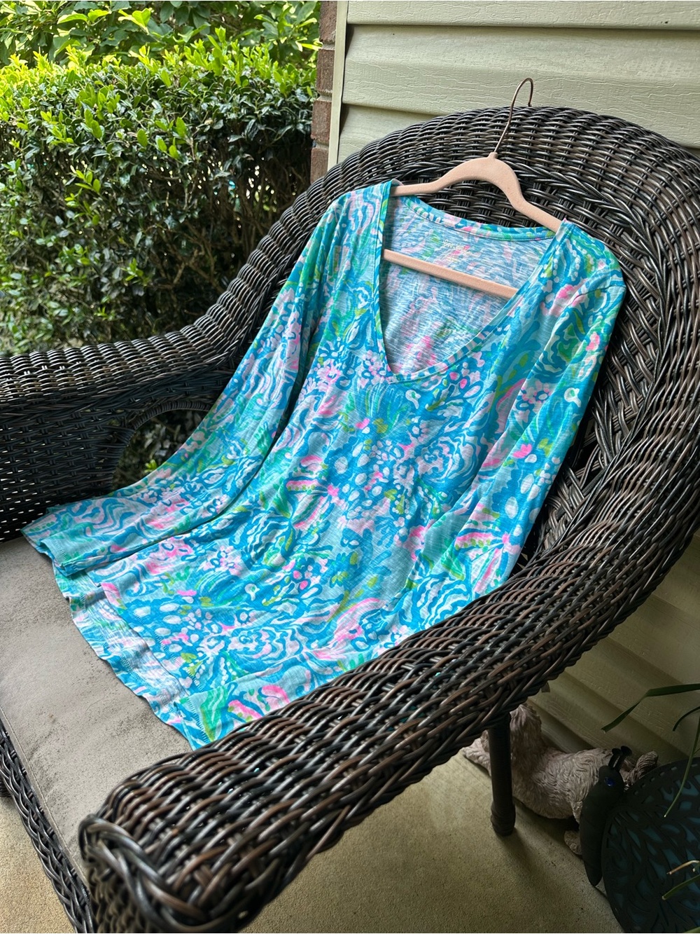 Lilly Pulitzer Etta Long Sleeve Top Blue Ibiza Aqua La Vista L - Picture 3 of 13